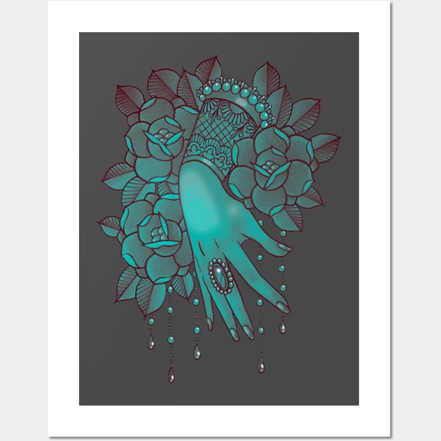 Teal Hand and Roses Wall Art by NinjaSquirell